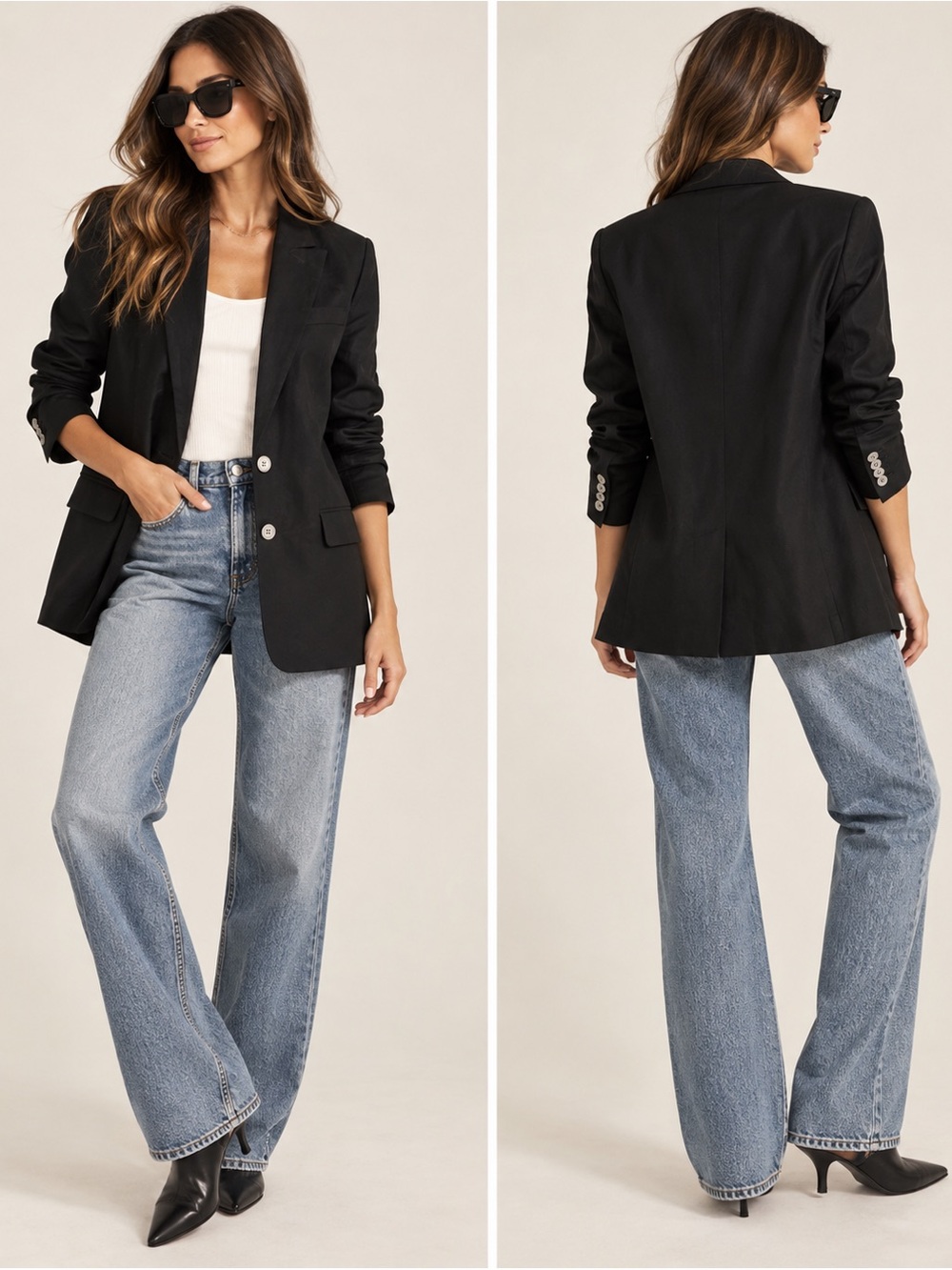 J Crew Black Relaxed Fit Blazer Size 0 Boyfriend Style Two Button Jacket career